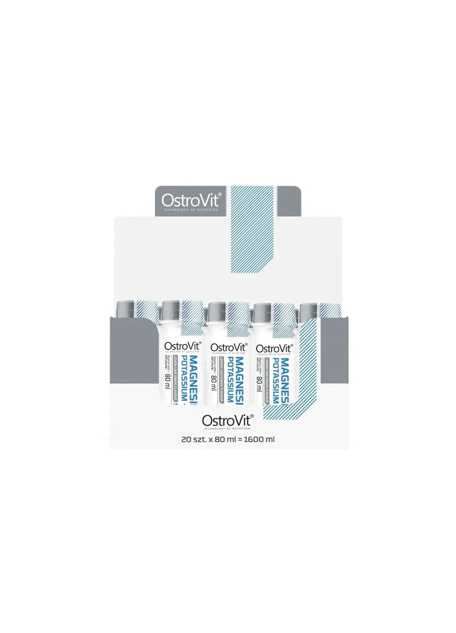 OstroVit magnesium- och kaliumshotförpackning 20 x 80 ml, citron-lime & druva