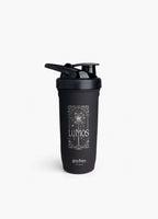Vattenflaska (shaker) i svart med lock och texten LUMOS, 900 ml