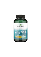 Kapselburk med Swanson L-Lysine, svart lock och grön etikett (100 kapslar)