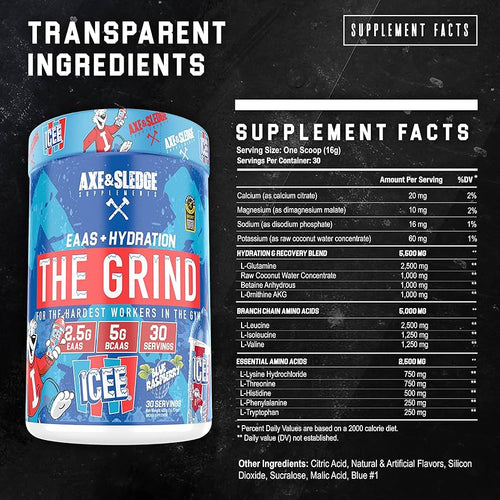 Kosttillskott i burk Axe & Sledge The Grind Ice, EAA+BCAA, innehållsfakta