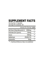 Etikett med Supplement Facts-tabell och näringsvärden per portion