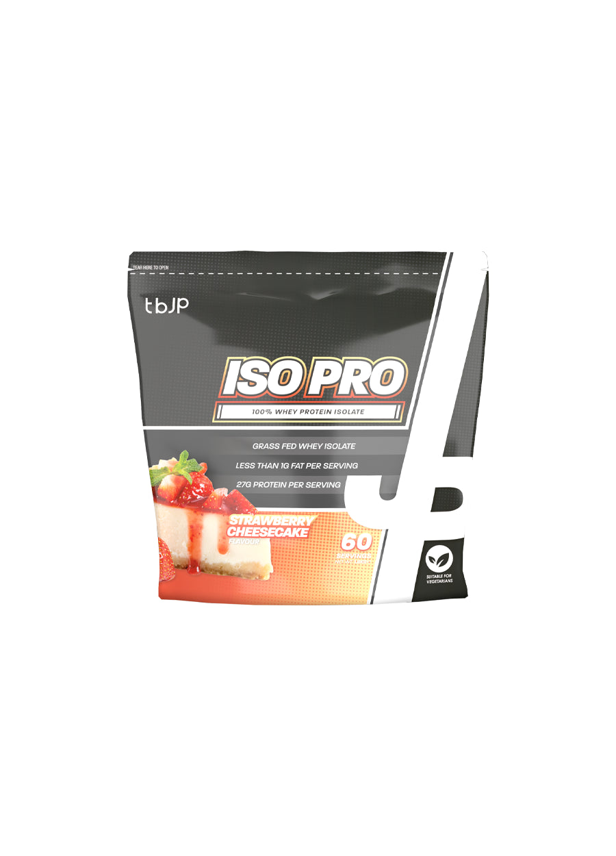 JP Iso Pro vassleproteinisolat 1,8 kg, jordgubb–cheesecakeförpackning