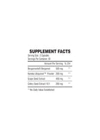 Kapselburk med etikett "Supplement Facts" och näringsinnehåll