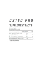 Osteo Pro etikett med Supplement Facts-tabell på kapselburk