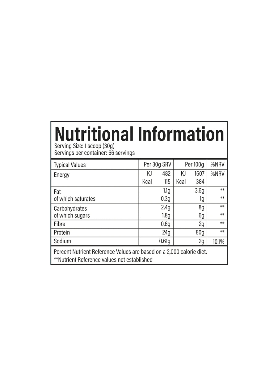 Näringstabell för proteinisolatpåse Performance Isolate