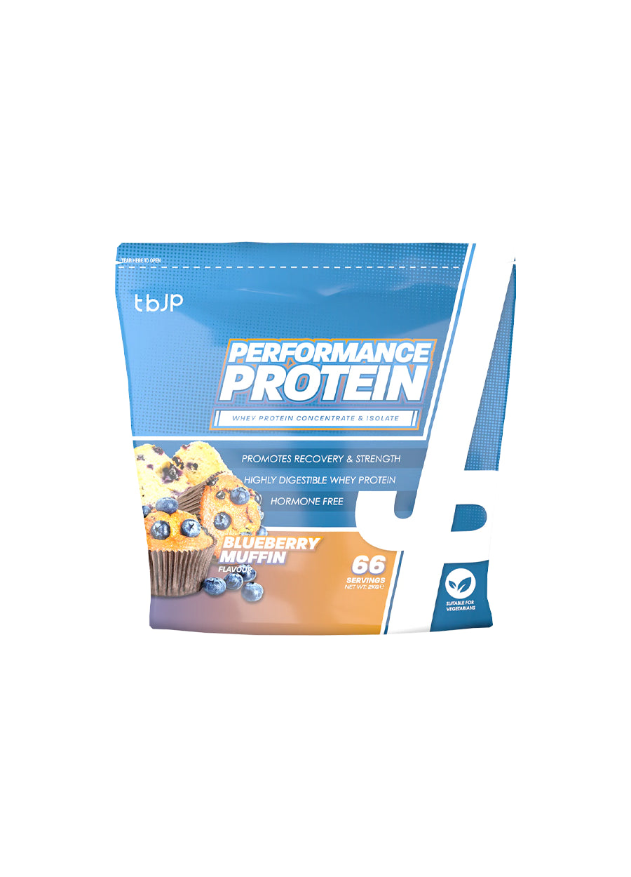 Proteinpulverpåse Performance Protein med blåbärsmuffin-smak, 2000 g