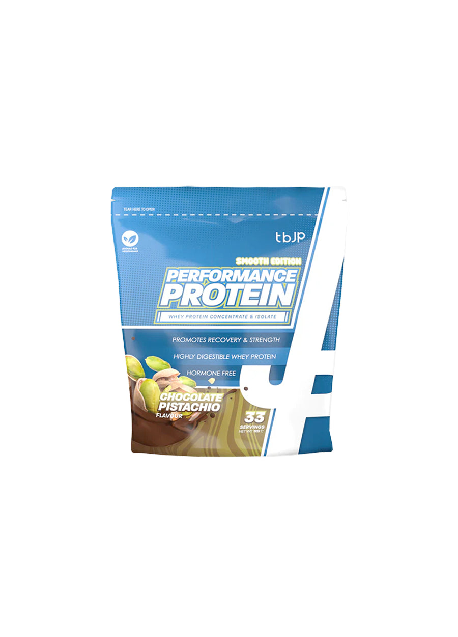 Proteinpulverpåse med choklad- och pistage-smak
