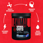 Animal Cuts-burk med svart lock och röd etikett, Blue Ice Pop Flavor synlig