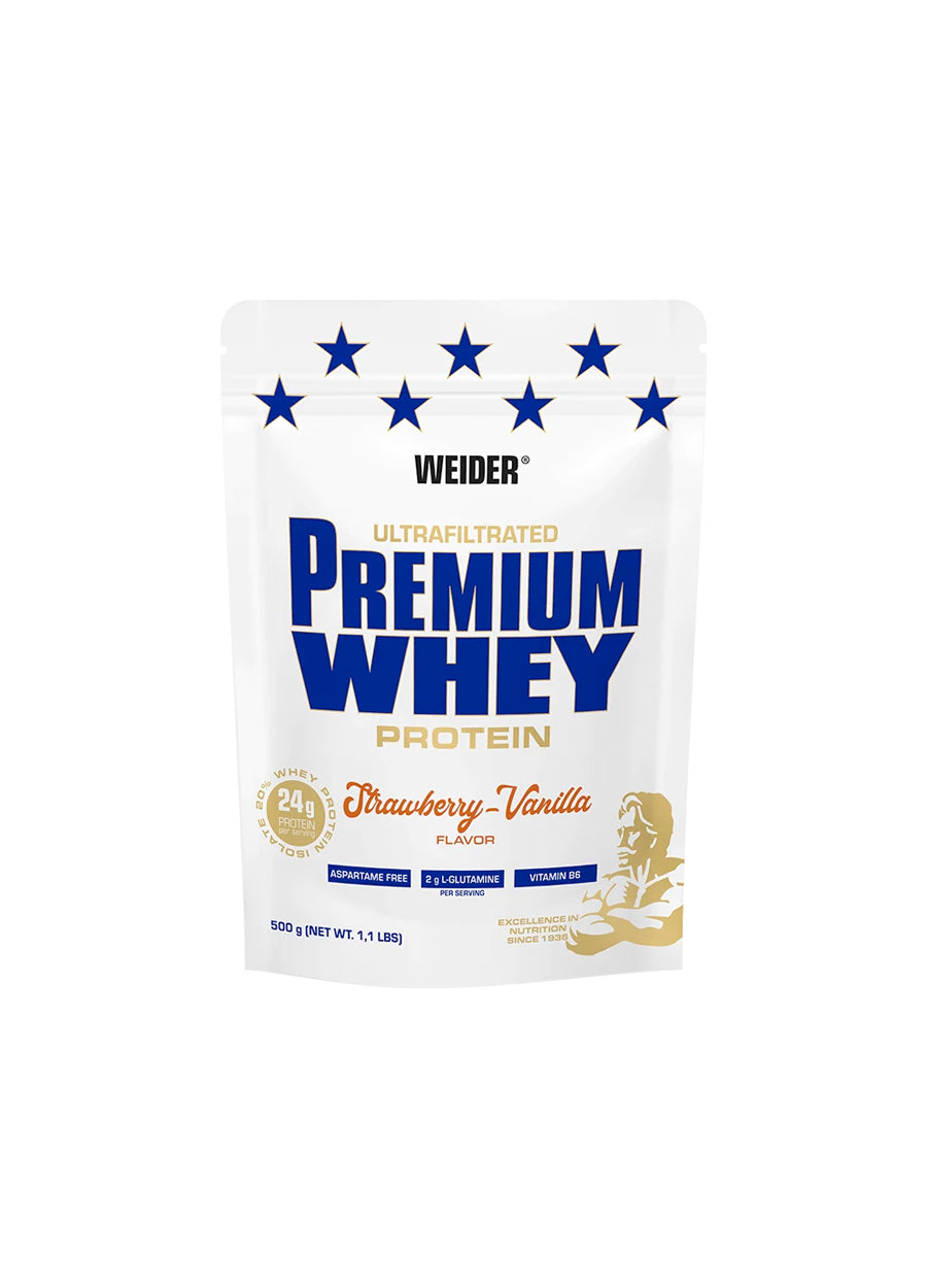 Weider Premium Whey proteinpulver, påse med jordgubb-vaniljsmak