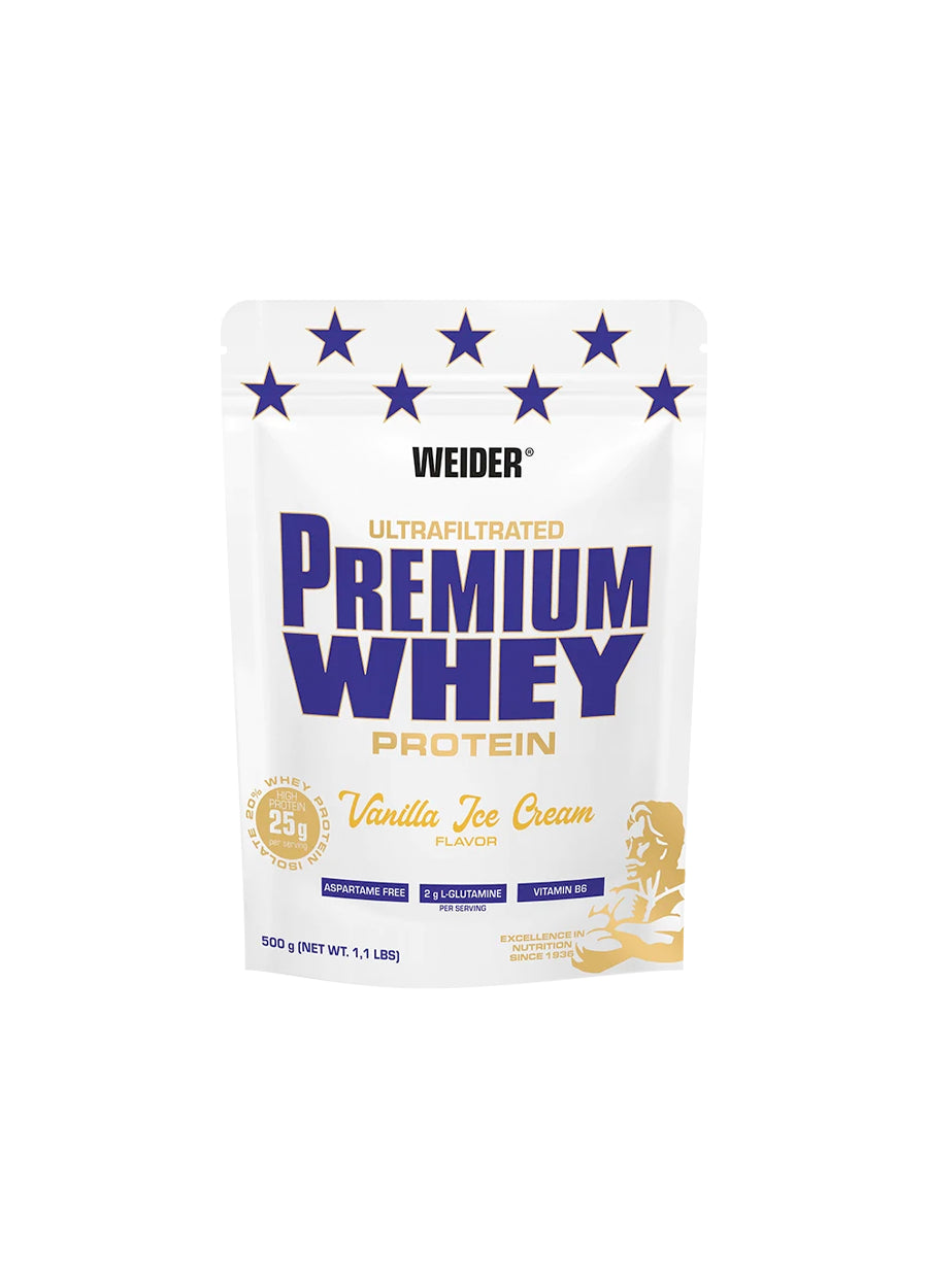 Weider Premium Whey proteinpulver, påse med vaniljglasssmak